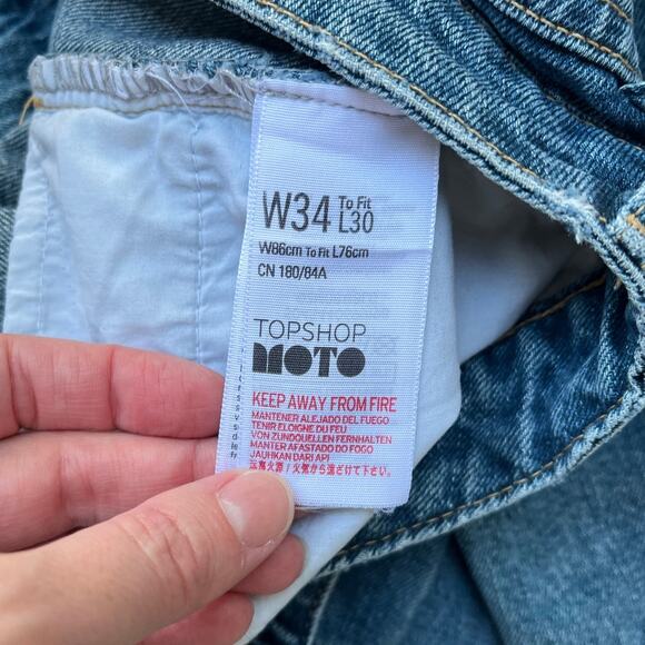 Topshop Original High Waisted Mom Jean Mid Blue Size 34 x 30 100% Cotton $74 - Picture 8 of 12